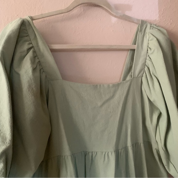 Linen Look Puff Sleeve Smock Mini Dress - Picture 3 of 8